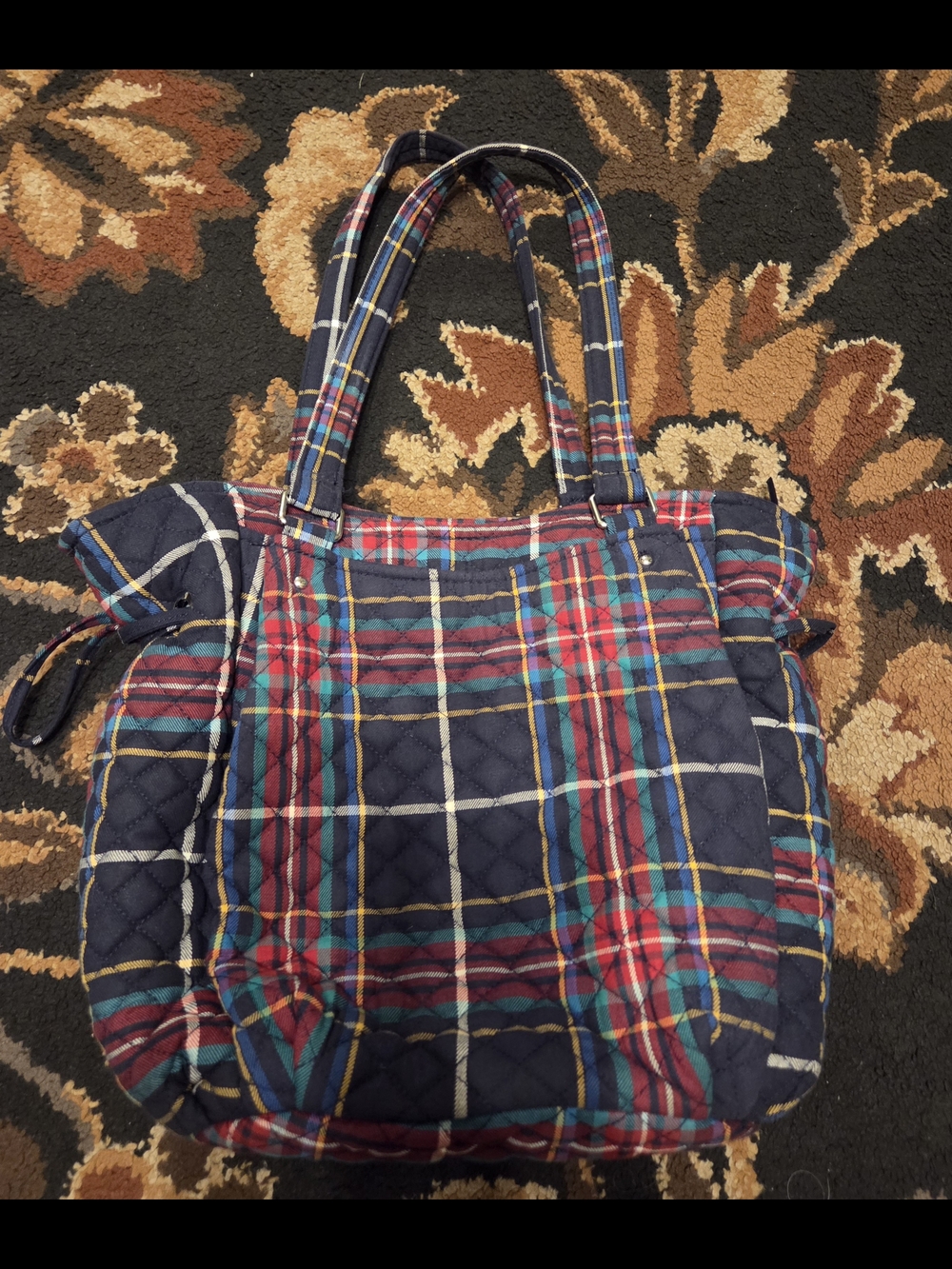 Quilted Plaid Tote Bag in Navy and Red Vera Bradley